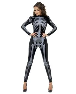 Skelett Catsuit Schwarz